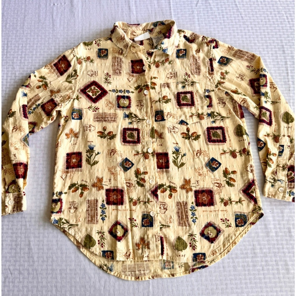 Erika & Co Vintage Botanical Nature Print Button Down Shirt Medium Cottagecore